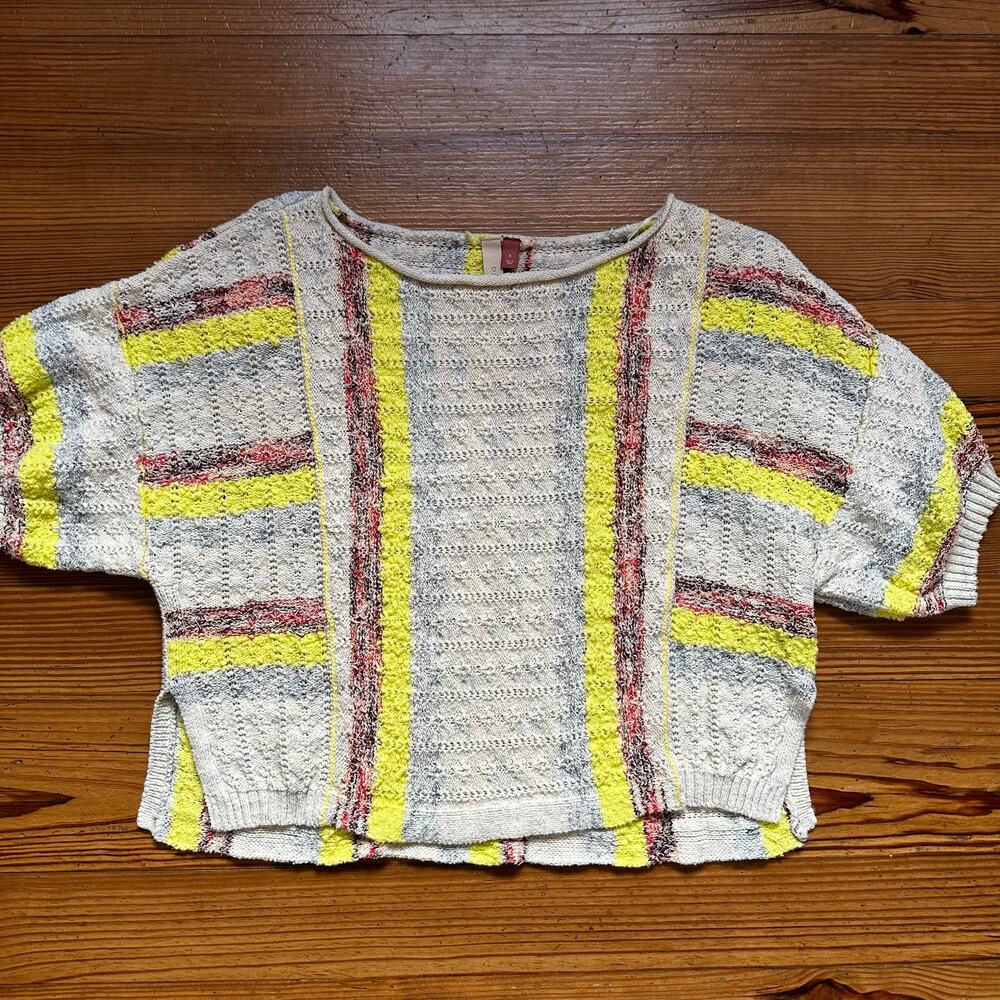 Pilcro neutral neon color loose knit cropped‎ short sleeve shirt SIZE S